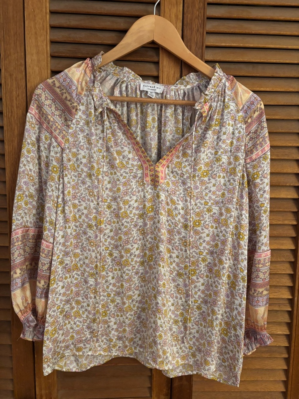 Current Air Anthropologie Floral Peasant Blouse in Cream, Pink and Yellow